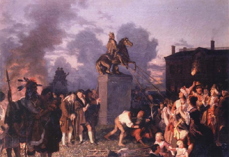 Johannes Adam  Oertel Pulling Down the Statue of King George III oil painting picture